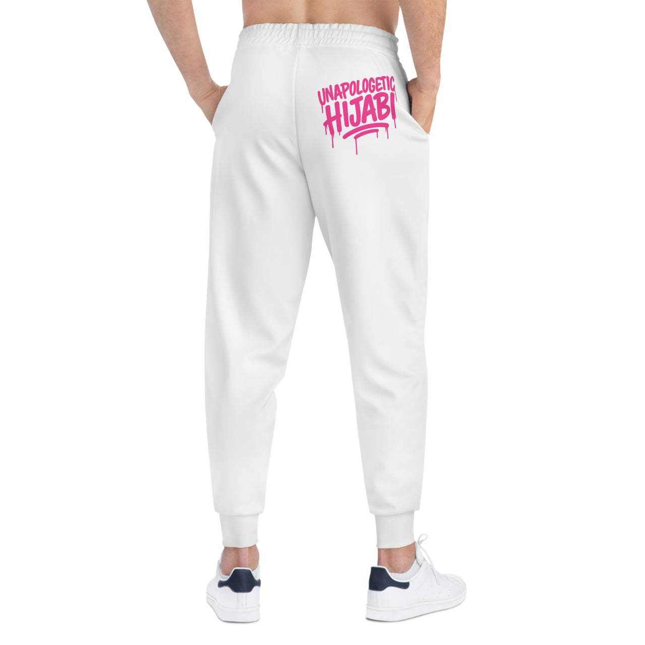 Athletic Joggers — White "Unapologetic Hijabi" Graphic Streetwear Sweatpants