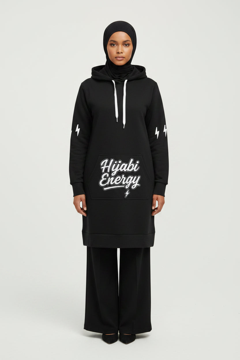 Hijabi Energy  Hoodie Dress — ' Hijabi Girl’' Cozy Women's Pullover Green - Modestly Vogue 
