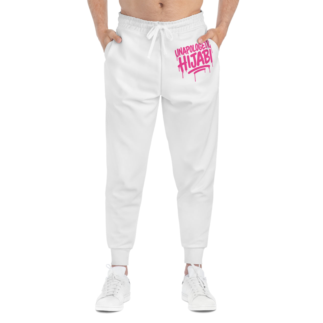 Athletic Joggers — White "Unapologetic Hijabi" Graphic Streetwear Sweatpants