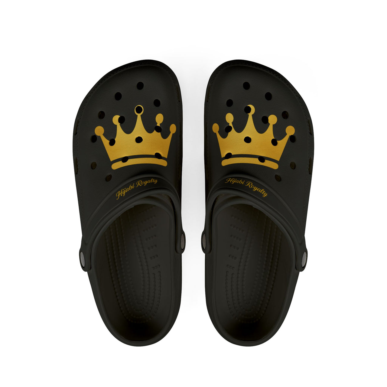 Crown Graphic EVA Foam Clogs — Lightweight Black Slip-On Shoes