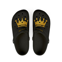 Crown Graphic EVA Foam Clogs — Lightweight Black Slip-On Shoes