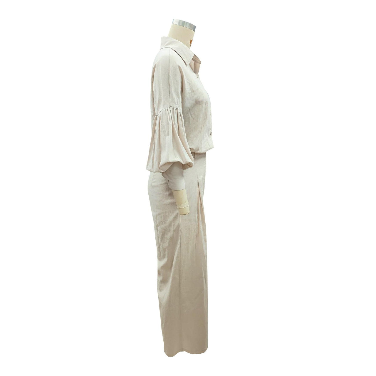 Autumn Solid Color Long Sleeved Shirt Wide Leg Pants Cotton Linen Two Piece Sets - Modestly Vogue 