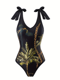 Black Coconut Tree Chain Print Sleeveless - Modestly Vogue 