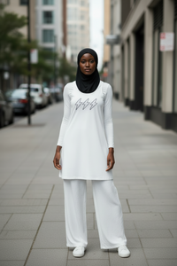 White Racerback Layering Athletic Dress — Hijabi Energy Minimal Script - Modestly Vogue 