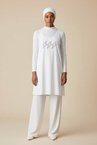 White Racerback Layering Athletic Dress — Hijabi Energy Minimal Script - Modestly Vogue 