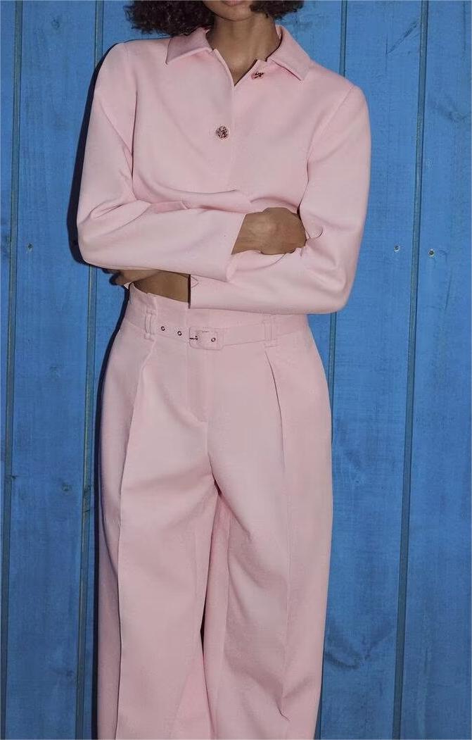 Spring Socialite Single-Breasted Short Suit with Belt Wide Leg Pants - Modestly Vogue 