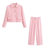 Spring Socialite Single-Breasted Short Suit with Belt Wide Leg Pants - Modestly Vogue 