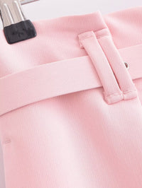 Spring Socialite Single-Breasted Short Suit with Belt Wide Leg Pants - Modestly Vogue 