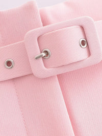 Spring Socialite Single-Breasted Short Suit with Belt Wide Leg Pants - Modestly Vogue 