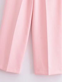 Spring Socialite Single-Breasted Short Suit with Belt Wide Leg Pants - Modestly Vogue 