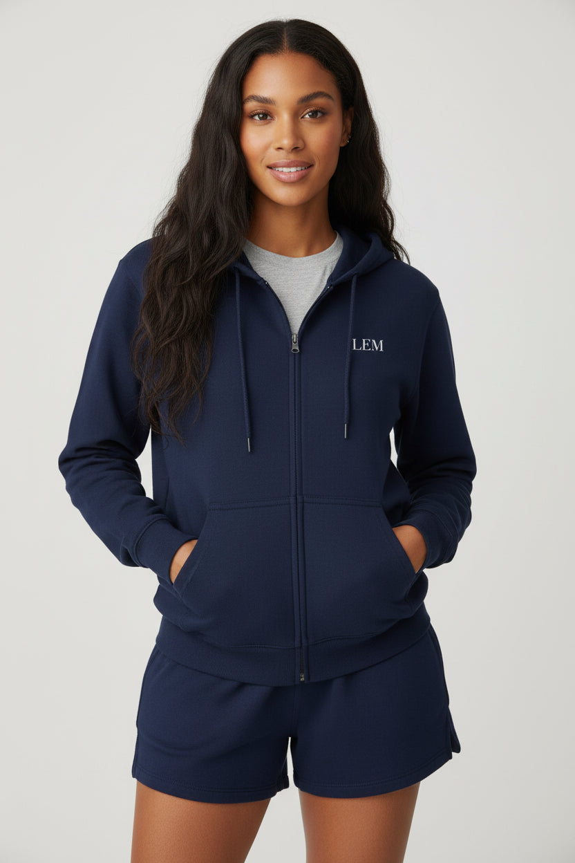 LEM Midnight Navy Full-Zip Hoodie - Modestly Vogue 