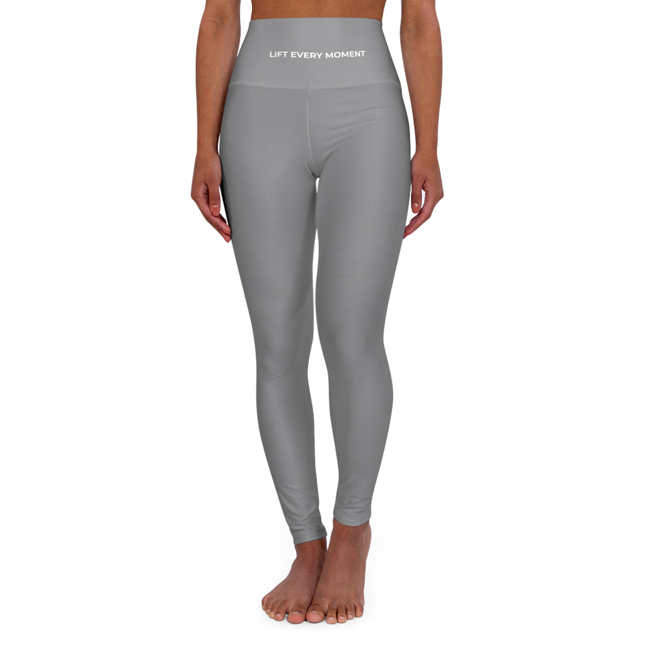 High-Waisted Yoga Leggings — LIFT EVERY MOMENT Logo Pants Gray
