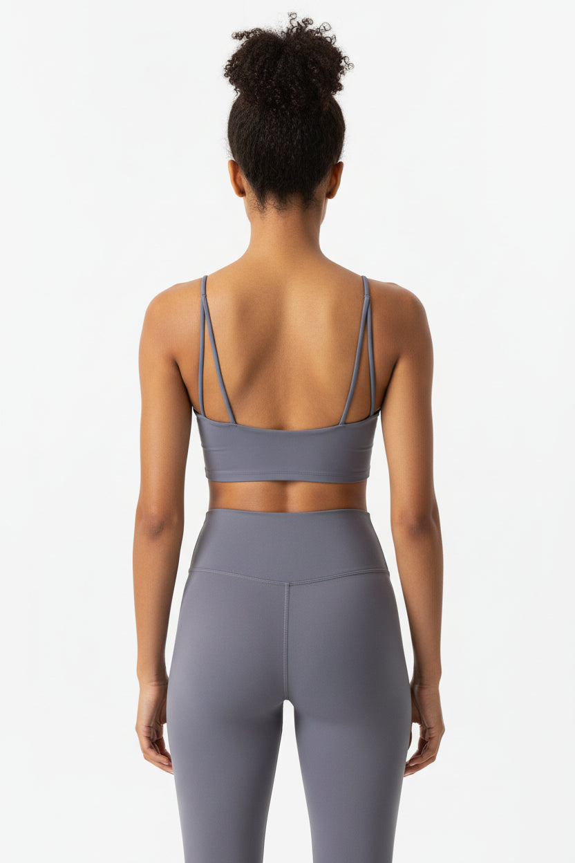 LEM Grey Luxe Women's Stretch Bralette — Seamless Strappy Crop Top - Modestly Vogue 