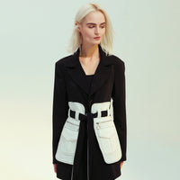 Black White Glue Pieces Retro Nostalgic Black White Contrast Color Tight Waist Mid-Length Small Blazers