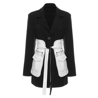 Black White Glue Pieces Retro Nostalgic Black White Contrast Color Tight Waist Mid-Length Small Blazers