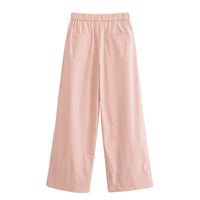 Women Poplin Design V neck Top High Waist Straight Wide Leg Pants Sets - Modestly Vogue 
