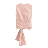 Women Poplin Design V neck Top High Waist Straight Wide Leg Pants Sets - Modestly Vogue 