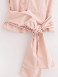 Women Poplin Design V neck Top High Waist Straight Wide Leg Pants Sets - Modestly Vogue 