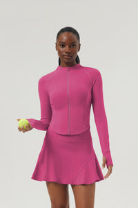 Sports Tennis Skirt Set Pocket Zipper Jacket High Elastic Casual Culottes Two Piece Set - Modestly Vogue 