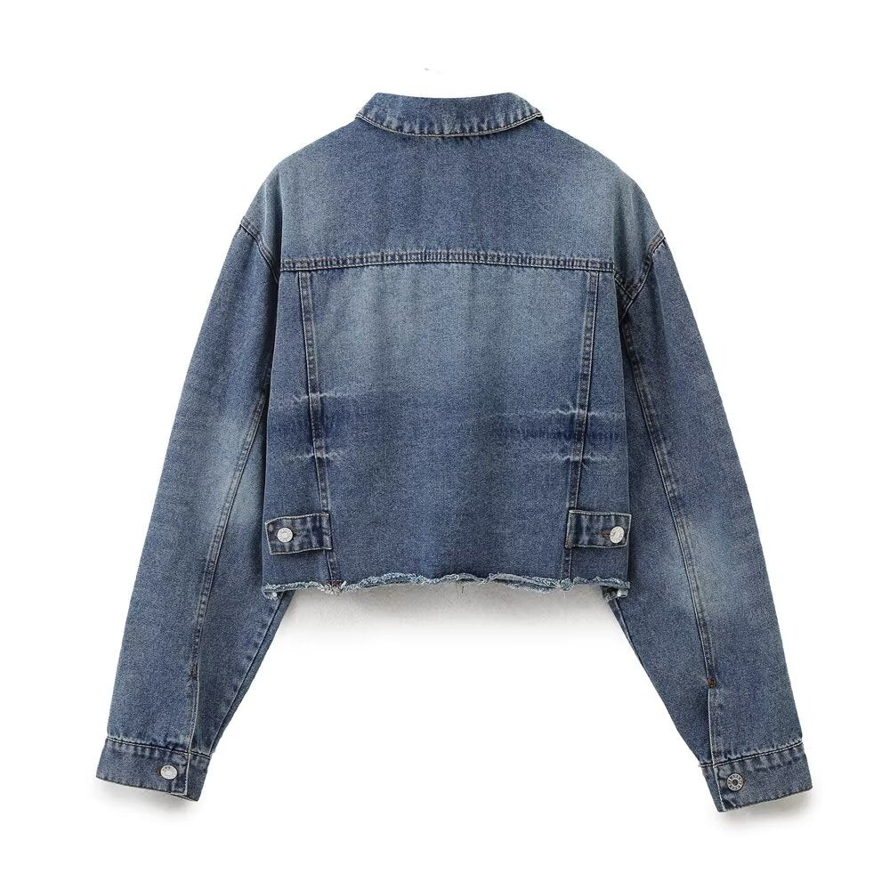 Autumn Women Denim Jacket Mid Waist Wide Leg Jeans Sets Women - Modestly Vogue 