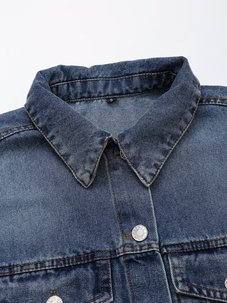 Autumn Women Denim Jacket Mid Waist Wide Leg Jeans Sets Women - Modestly Vogue 