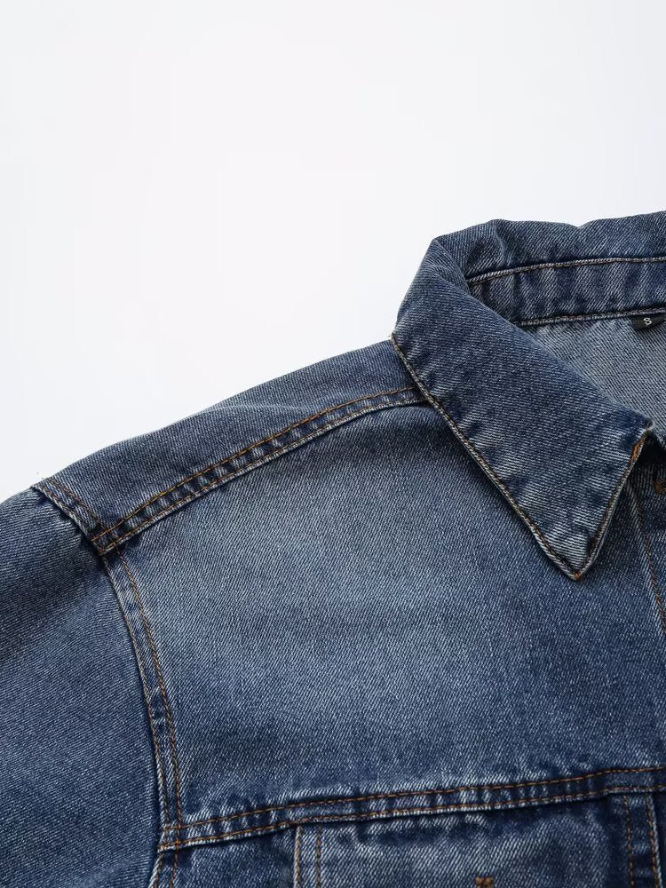 Autumn Women Denim Jacket Mid Waist Wide Leg Jeans Sets Women - Modestly Vogue 