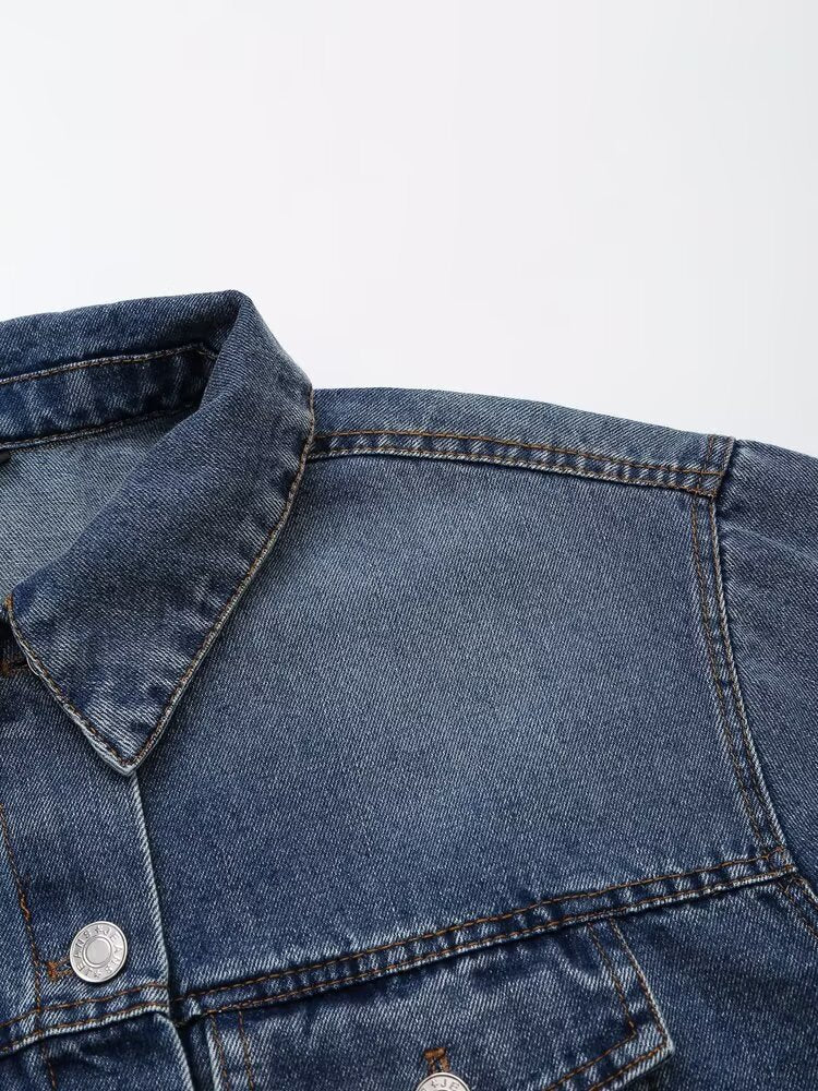 Autumn Women Denim Jacket Mid Waist Wide Leg Jeans Sets Women - Modestly Vogue 