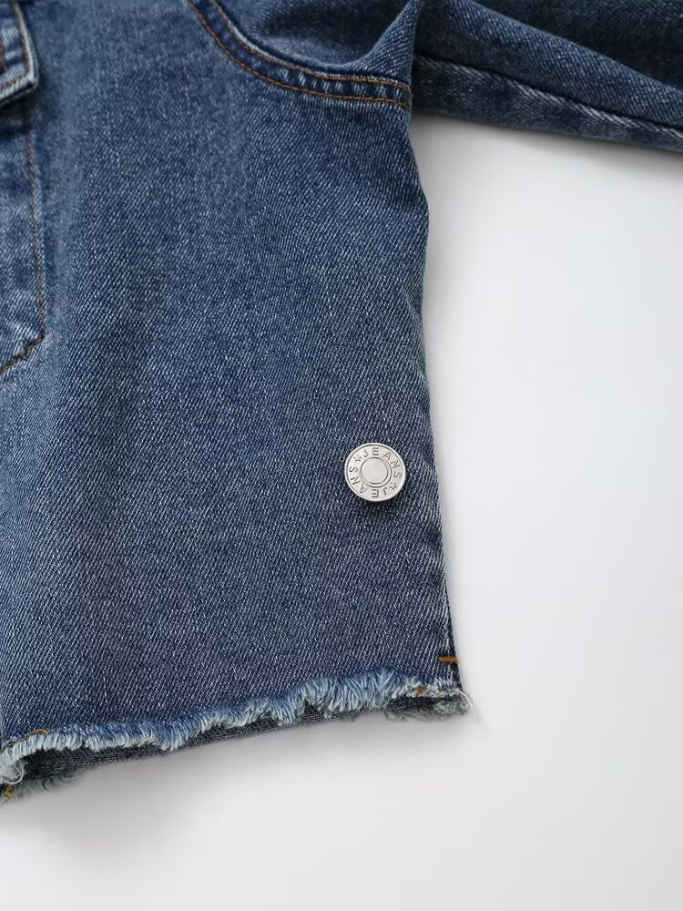 Autumn Women Denim Jacket Mid Waist Wide Leg Jeans Sets Women - Modestly Vogue 