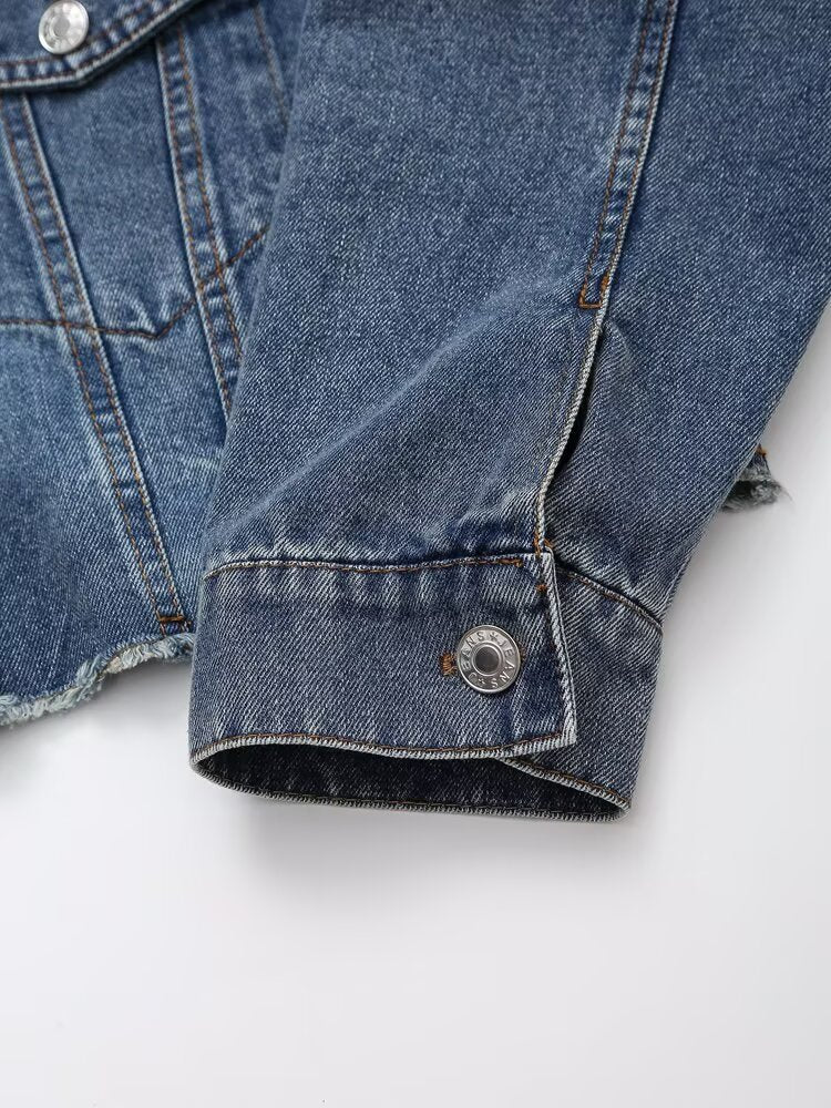 Autumn Women Denim Jacket Mid Waist Wide Leg Jeans Sets Women - Modestly Vogue 
