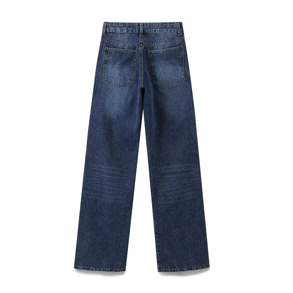 Autumn Women Denim Jacket Mid Waist Wide Leg Jeans Sets Women - Modestly Vogue 