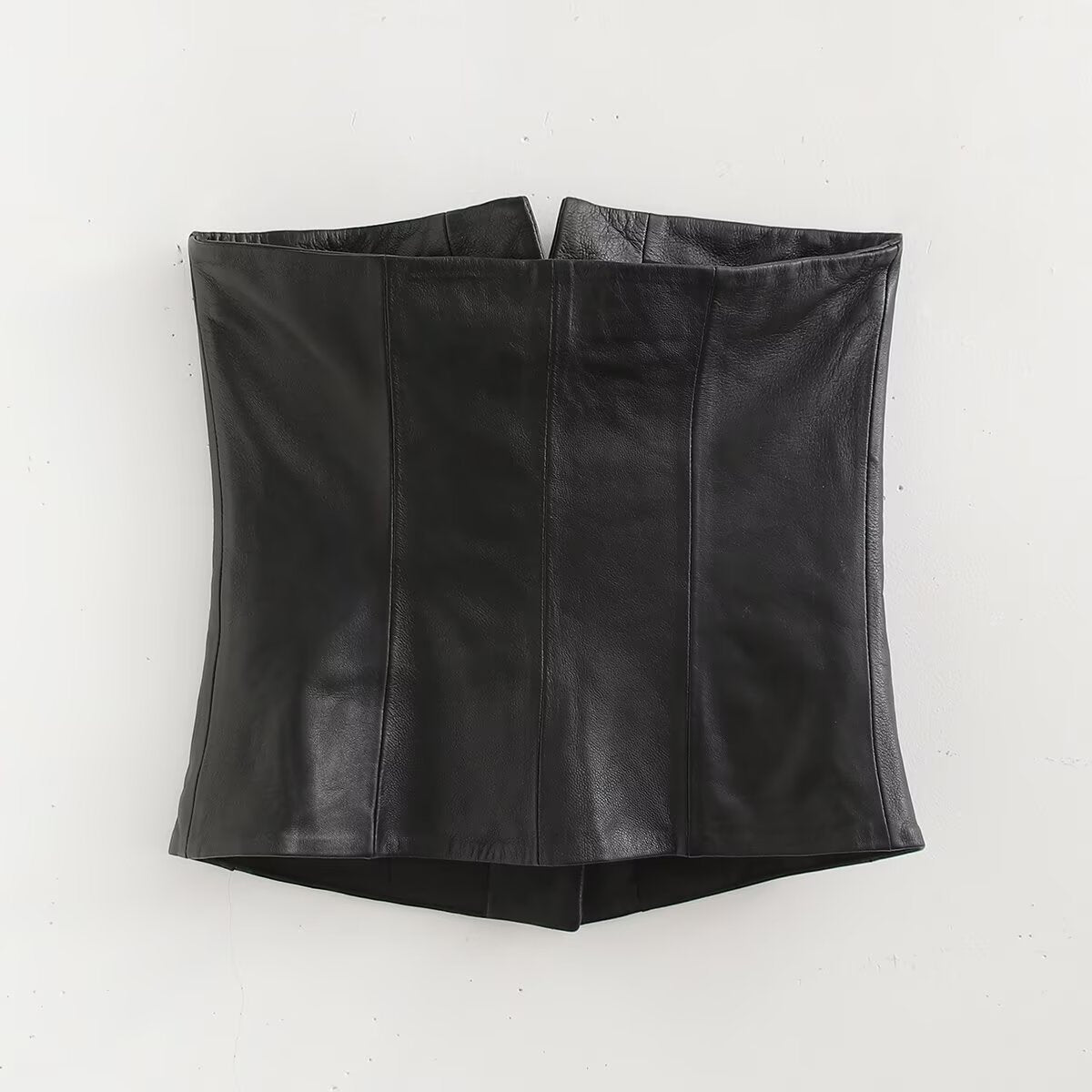 Black Women Single Breasted Short Faux Leather Off Neck Tight Backless Small Tube Top