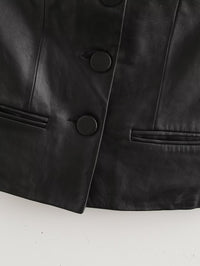 Black Women Single Breasted Short Faux Leather Off Neck Tight Backless Small Tube Top