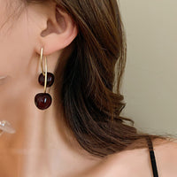 Silver Needle Vintage Cherry Resin Stud Earrings Niche Temperament Design Sense - Modestly Vogue 
