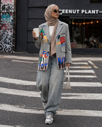 Graffiti Plaid Blazer | British Style Autumn Women’s Jacket - Modestly Vogue 