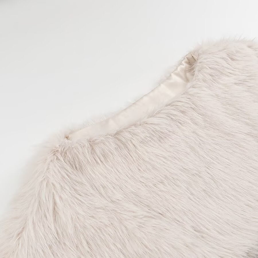 Winter Women round Neck Artificial Fur Effect Short Sweater Loose Top