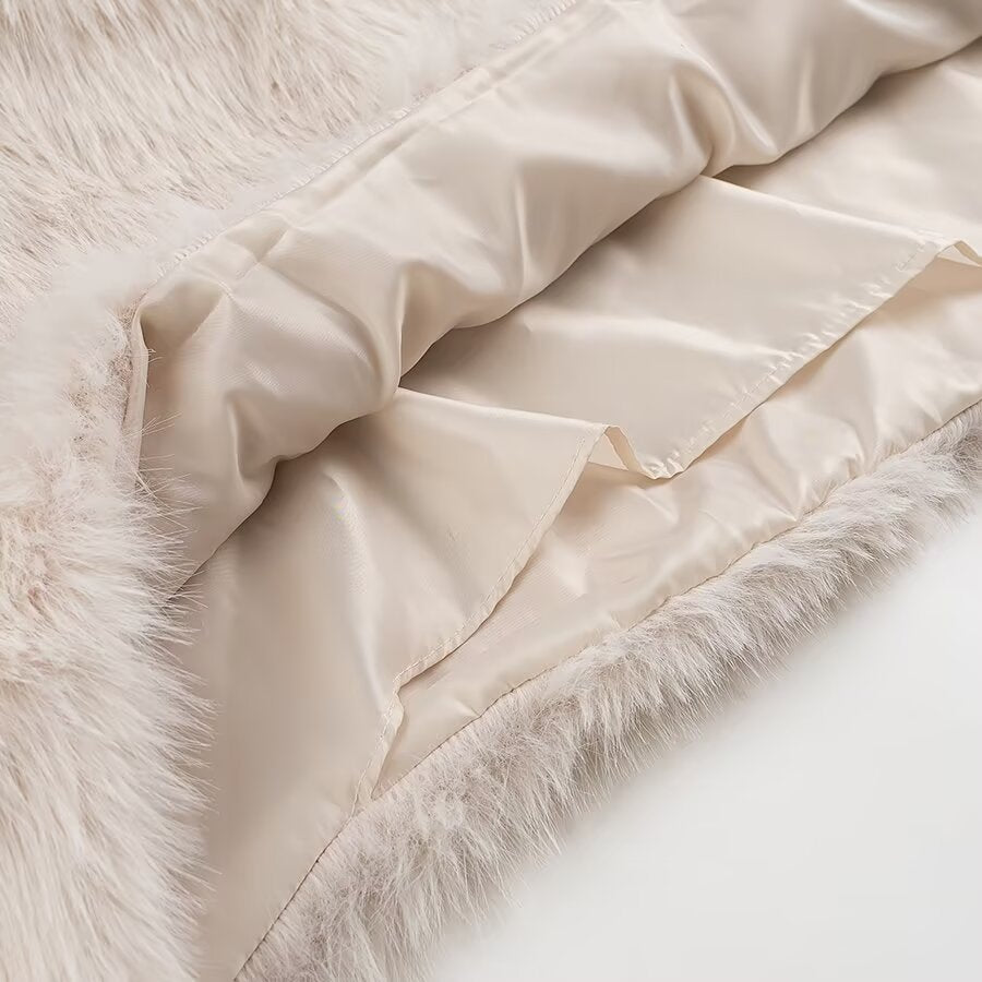 Winter Women round Neck Artificial Fur Effect Short Sweater Loose Top