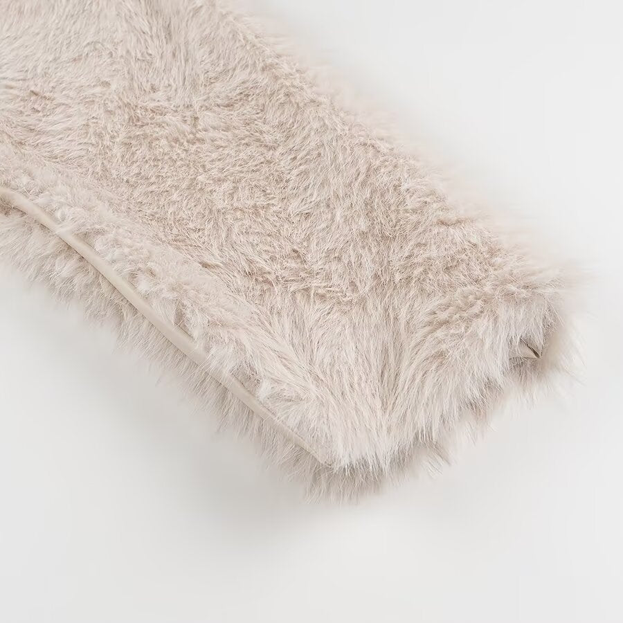 Winter Women round Neck Artificial Fur Effect Short Sweater Loose Top