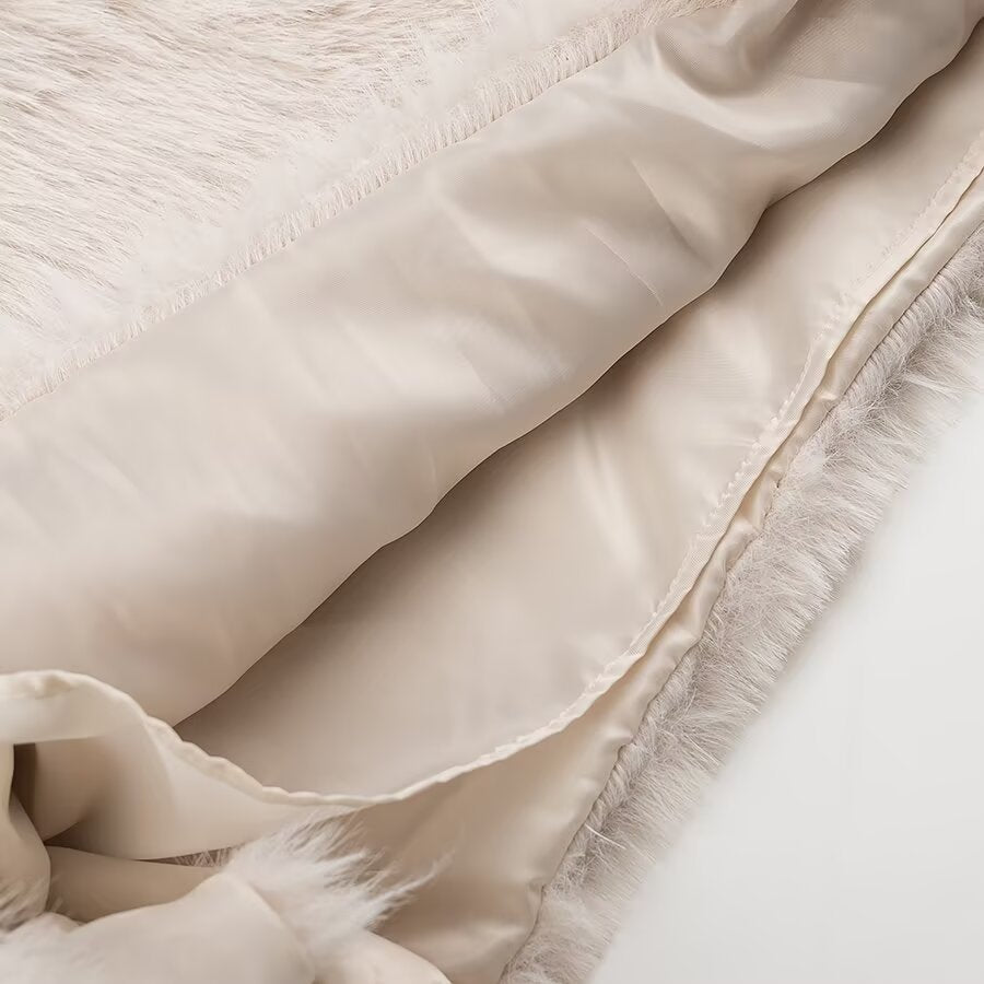 Winter Women round Neck Artificial Fur Effect Short Sweater Loose Top