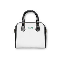 LEM Emerald Green Signature Satchel Shoulder Handbag — Classic Black & White Tote - Modestly Vogue 