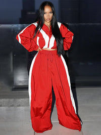 Black Zipper Waist Stitching Contrast Color Oversized Super Trendy Two Piece Suit