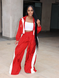 Black Zipper Waist Stitching Contrast Color Oversized Super Trendy Two Piece Suit