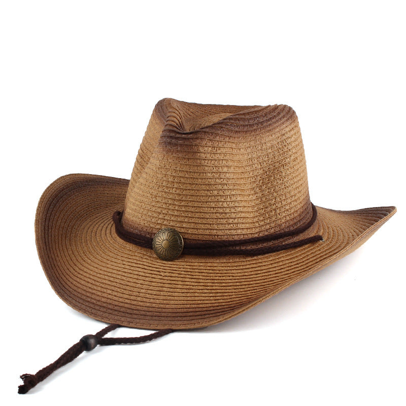 Exclusive Retro Literary Western Straw Cowboy Hat Outdoor Curved Brim Sun Hat Jazz Hat - Modestly Vogue 