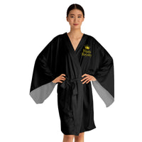 Hijabi Royalty™ Noir Edition Kimono Robe – Luxury Spa Long Sleeve Robe with Crown Logo
