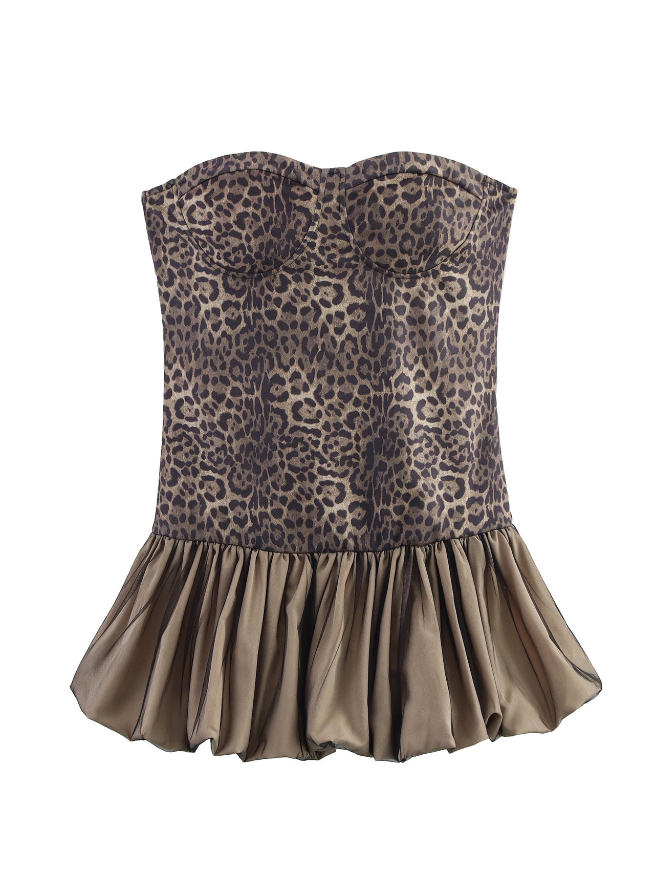 Leopard Splicing Tube Top Bubble Summer off the Shoulder Party Cocktail Short Dress Slim Fit Mini Dress