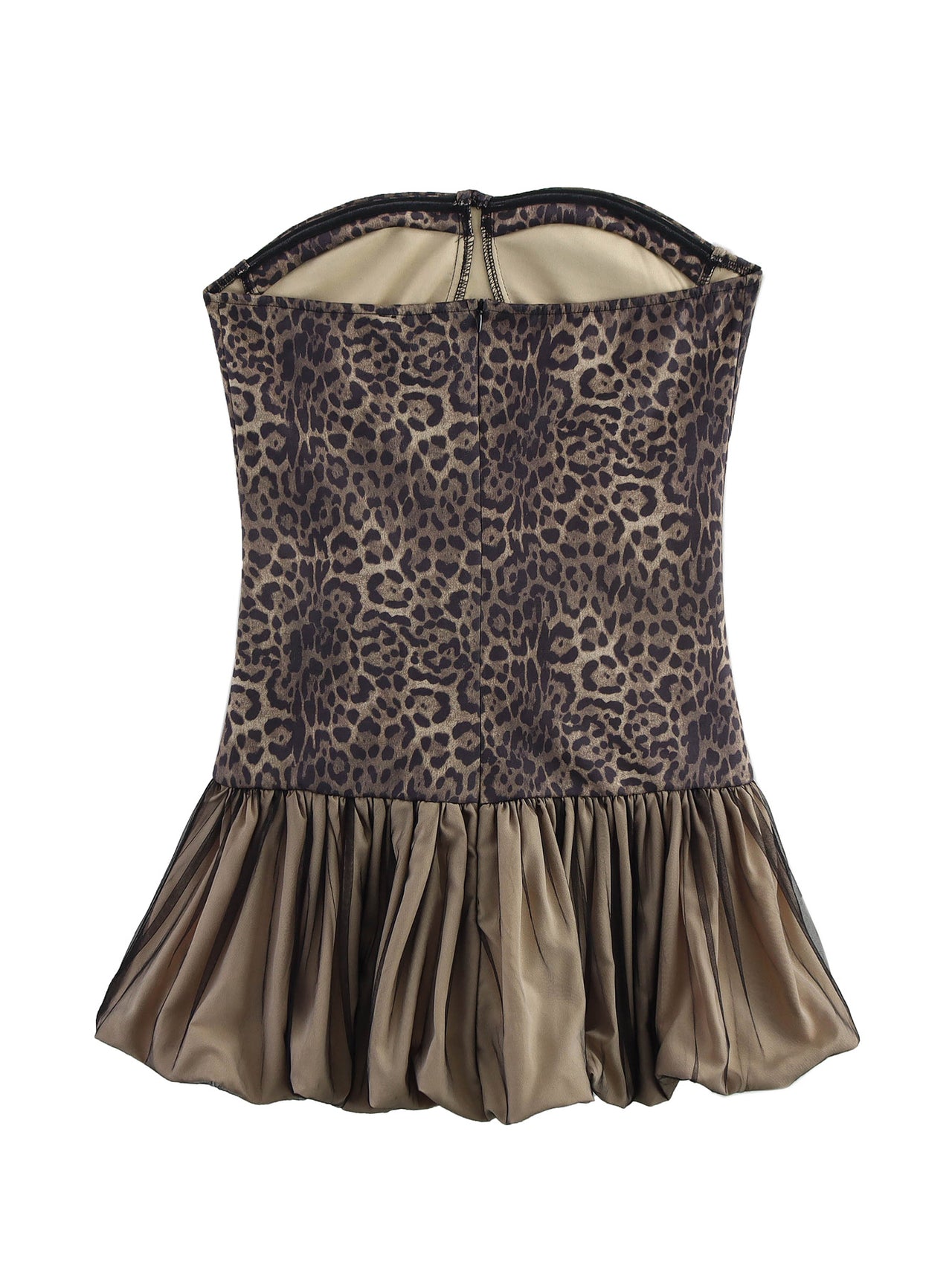 Leopard Splicing Tube Top Bubble Summer off the Shoulder Party Cocktail Short Dress Slim Fit Mini Dress