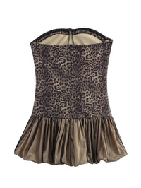 Leopard Splicing Tube Top Bubble Summer off the Shoulder Party Cocktail Short Dress Slim Fit Mini Dress
