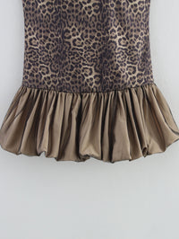 Leopard Splicing Tube Top Bubble Summer off the Shoulder Party Cocktail Short Dress Slim Fit Mini Dress