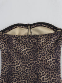 Leopard Splicing Tube Top Bubble Summer off the Shoulder Party Cocktail Short Dress Slim Fit Mini Dress