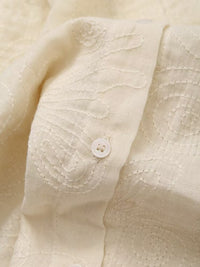 Women Clothing Retro Puff Sleeve Embroidered Shirt High Waist Wide Leg Pants - Modestly Vogue 
