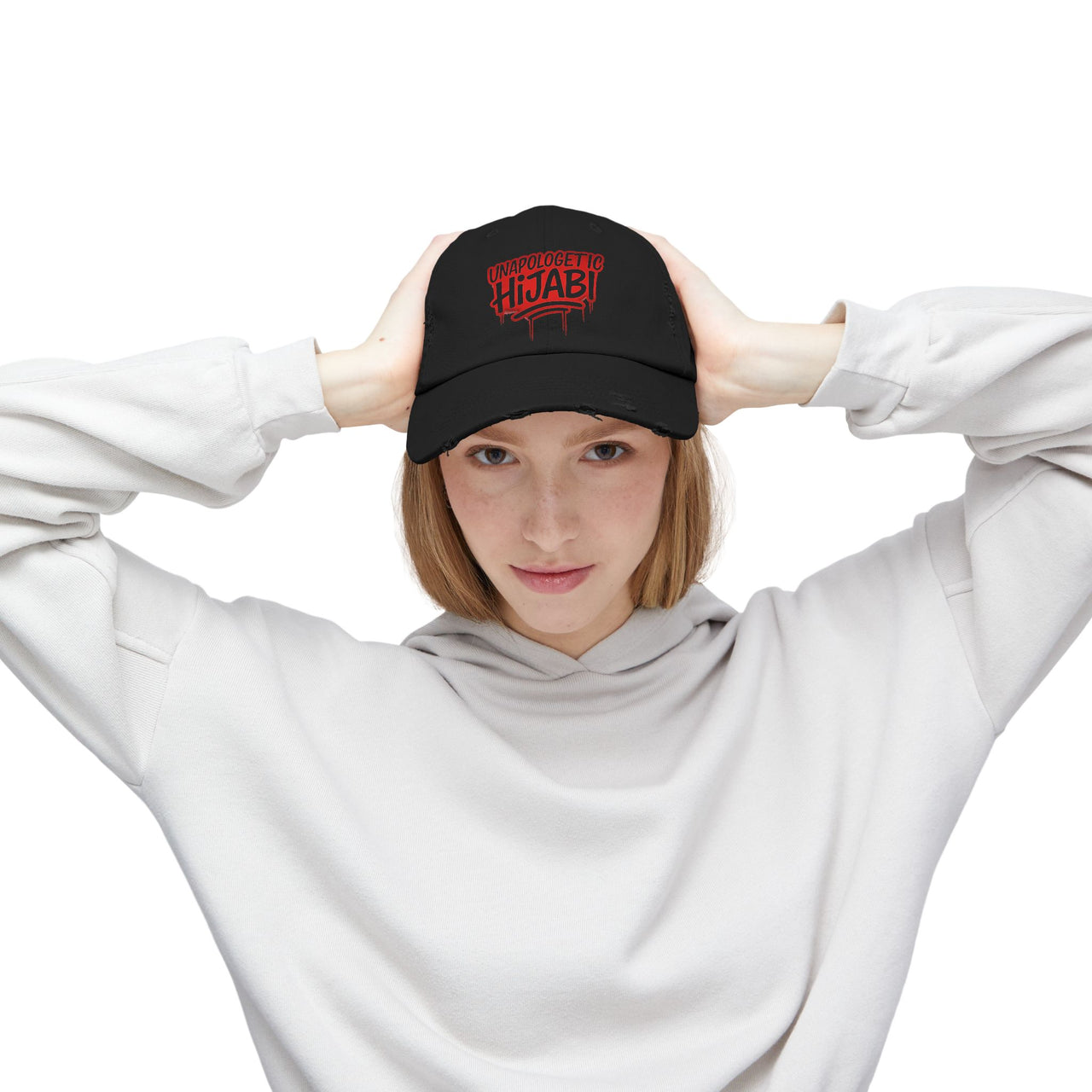 Limited Edition Distressed Cap - Hijabi Girl Statement Baseball Hat - Modestly Vogue 